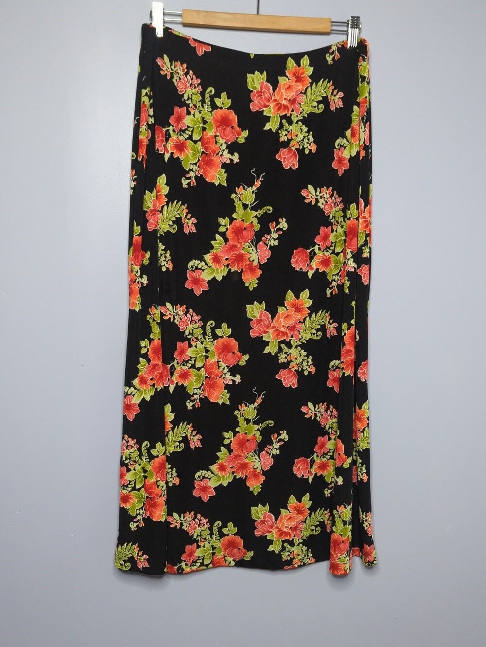 Vintage Coldwater Creek Floral Maxi Skirt Black Orange Olive Large